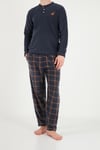 Ekoseli Düğmeli Bisiklet Yaka Yumuşak Polar Erkek Pijama Takımı 6097019 FÜME