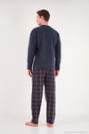 Ekoseli Düğmeli Bisiklet Yaka Yumuşak Polar Erkek Pijama Takımı 6097019 FÜME