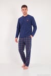 Ekoseli Düğmeli Bisiklet Yaka Yumuşak Polar Erkek Pijama Takımı 6097019 İNDİGO