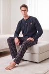 Ekoseli Düğmeli Bisiklet Yaka Yumuşak Polar Erkek Pijama Takımı 6097019 FÜME