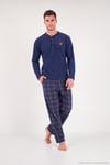 Ekoseli Düğmeli Bisiklet Yaka Yumuşak Polar Erkek Pijama Takımı 6097019 İNDİGO