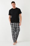 Ekoseli Pamuklu Beli Lastikli Regular Fit Kısa Kollu Erkek Pijama Takımı 6572004 SİYAH