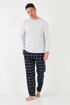 Ekoseli Pamuklu Beli Lastikli Regular Fit Uzun Kollu Erkek Pijama Takımı 6572003 GRİ MELANJ