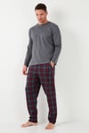 Ekoseli Pamuklu Beli Lastikli Regular Fit Uzun Kollu Erkek Pijama Takımı 6572003 FÜME