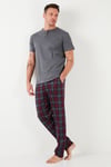 Ekoseli Pamuklu Beli Lastikli Regular Fit Kısa Kollu Erkek Pijama Takımı 6572004 FÜME
