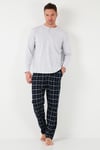 Ekoseli Pamuklu Beli Lastikli Regular Fit Uzun Kollu Erkek Pijama Takımı 6572003 GRİ MELANJ