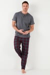 Ekoseli Pamuklu Beli Lastikli Regular Fit Kısa Kollu Erkek Pijama Takımı 6572004 FÜME