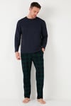 Ekoseli Pamuklu Beli Lastikli Regular Fit Uzun Kollu Erkek Pijama Takımı 6572003 LACİVERT