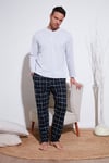 Ekoseli Pamuklu Beli Lastikli Regular Fit Uzun Kollu Erkek Pijama Takımı 6572003 GRİ MELANJ