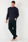 Ekoseli Pamuklu Beli Lastikli Regular Fit Uzun Kollu Erkek Pijama Takımı 6572003 LACİVERT