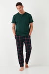 Ekoseli Pamuklu Beli Lastikli Regular Fit Kısa Kollu Erkek Pijama Takımı 6572004 YEŞİL