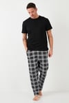Ekoseli Pamuklu Beli Lastikli Regular Fit Kısa Kollu Erkek Pijama Takımı 6572004 SİYAH
