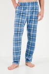 Ekoseli Pamuklu Bisiklet Yaka Erkek Pijama Takımı 6575007 MAVİ