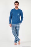 Ekoseli Pamuklu Bisiklet Yaka Erkek Pijama Takımı 6575007 MAVİ