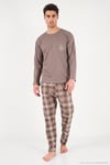 Ekoseli Pamuklu Bisiklet Yaka Erkek Pijama Takımı 6575007 KAHVE
