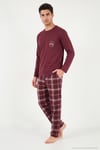Ekoseli Pamuklu Bisiklet Yaka Erkek Pijama Takımı 6575007 BORDO