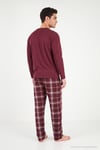 Ekoseli Pamuklu Bisiklet Yaka Erkek Pijama Takımı 6575007 BORDO