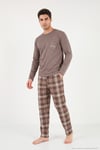 Ekoseli Pamuklu Bisiklet Yaka Erkek Pijama Takımı 6575007 KAHVE