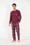 Ekoseli Pamuklu Bisiklet Yaka Erkek Pijama Takımı 6575007 BORDO