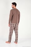 Ekoseli Pamuklu Bisiklet Yaka Uzun Kollu Erkek Pijama Takımı 6575003 KAHVE