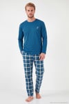 Ekoseli Pamuklu Bisiklet Yaka Uzun Kollu Erkek Pijama Takımı 6575003 İNDİGO