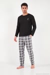 Ekoseli Pamuklu Bisiklet Yaka Uzun Kollu Erkek Pijama Takımı 6575003 SİYAH