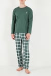 Ekoseli Pamuklu Bisiklet Yaka Uzun Kollu Erkek Pijama Takımı 6575003 YEŞİL