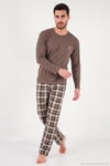 Ekoseli Pamuklu Bisiklet Yaka Uzun Kollu Erkek Pijama Takımı 6575003 KAHVE