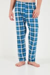 Ekoseli Pamuklu Bisiklet Yaka Uzun Kollu Erkek Pijama Takımı 6575003 İNDİGO