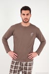 Ekoseli Pamuklu Bisiklet Yaka Uzun Kollu Erkek Pijama Takımı 6575003 KAHVE