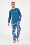 Ekoseli Pamuklu Bisiklet Yaka Uzun Kollu Erkek Pijama Takımı 6575003 İNDİGO