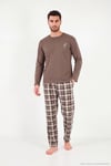 Ekoseli Pamuklu Bisiklet Yaka Uzun Kollu Erkek Pijama Takımı 6575003 KAHVE
