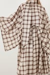 Ekoseli Pamuklu Oversize Fit Fular Yakalı Kadın Panço 6925472 KAHVE