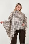 Ekoseli Pamuklu Oversize Fit Fular Yakalı Kadın Panço 6925472 BEJ