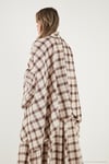 Ekoseli Pamuklu Oversize Fit Fular Yakalı Kadın Panço 6925472 KAHVE