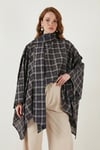 Ekoseli Pamuklu Oversize Fit Fular Yakalı Kadın Panço 6925472 LACİVERT