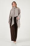 Ekoseli Pamuklu Oversize Fit Fular Yakalı Kadın Panço 6925472 BEJ