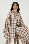 Ekoseli Pamuklu Oversize Fit Fular Yakalı Kadın Panço 6925472 KAHVE