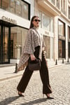 Ekoseli Pamuklu Oversize Fit Fular Yakalı Kadın Panço 6925472 BEJ