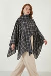 Ekoseli Pamuklu Oversize Fit Fular Yakalı Kadın Panço 6925472 LACİVERT
