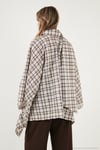 Ekoseli Pamuklu Oversize Fit Fular Yakalı Kadın Panço 6925472 BEJ