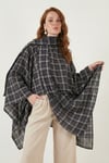 Ekoseli Pamuklu Oversize Fit Fular Yakalı Kadın Panço 6925472 LACİVERT