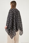 Ekoseli Pamuklu Oversize Fit Fular Yakalı Kadın Panço 6925472 LACİVERT
