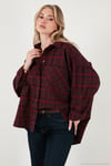 Ekoseli Pamuklu Oversize Fit Klasik Yaka Kadın Gömlek 6835002 MÜRDÜM
