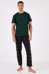 Ekoseli Pamuklu Regular Fit Kısa Kollu Erkek Pijama Takımı 6572006 YEŞİL
