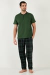 Ekoseli Pamuklu Regular Fit Kısa Kollu Erkek Pijama Takımı 60961007 YEŞİL