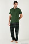 Ekoseli Pamuklu Regular Fit Kısa Kollu Erkek Pijama Takımı 60961007 YEŞİL