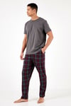 Ekoseli Pamuklu Regular Fit Kısa Kollu Erkek Pijama Takımı 6572006 FÜME