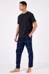 Ekoseli Pamuklu Regular Fit Kısa Kollu Erkek Pijama Takımı 6572006 LACİVERT-SAKS