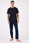 Ekoseli Pamuklu Regular Fit Kısa Kollu Erkek Pijama Takımı 6572006 LACİVERT-SAKS